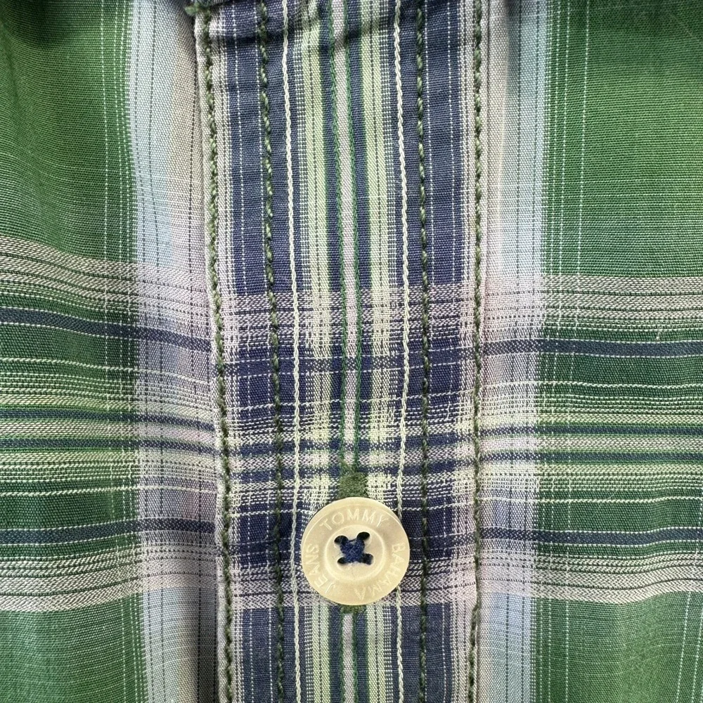 Tommy‎ Bahama Mens Plaid Long Sleeve Button Up Shirt Green Blue Casual Size S